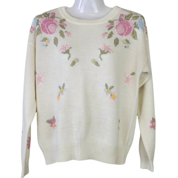Knit Floral Embroidered Sweater Vintage - Picture 1 of 10